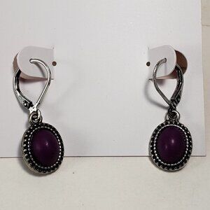Women's Silver tone Dainty Design Purple Stone 0.5-inch Leverback Drop Earrings